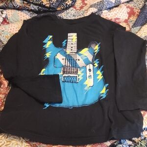 Blue Guitar Design On Black Long Sleeve Shirt